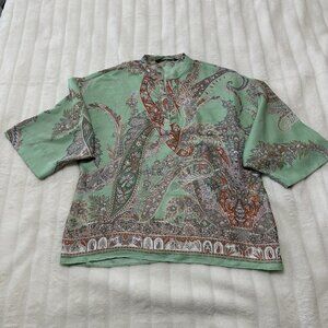 Zara Basic Green Paisley Size M Light Spot Upper Left In 2nd Picture. Summer